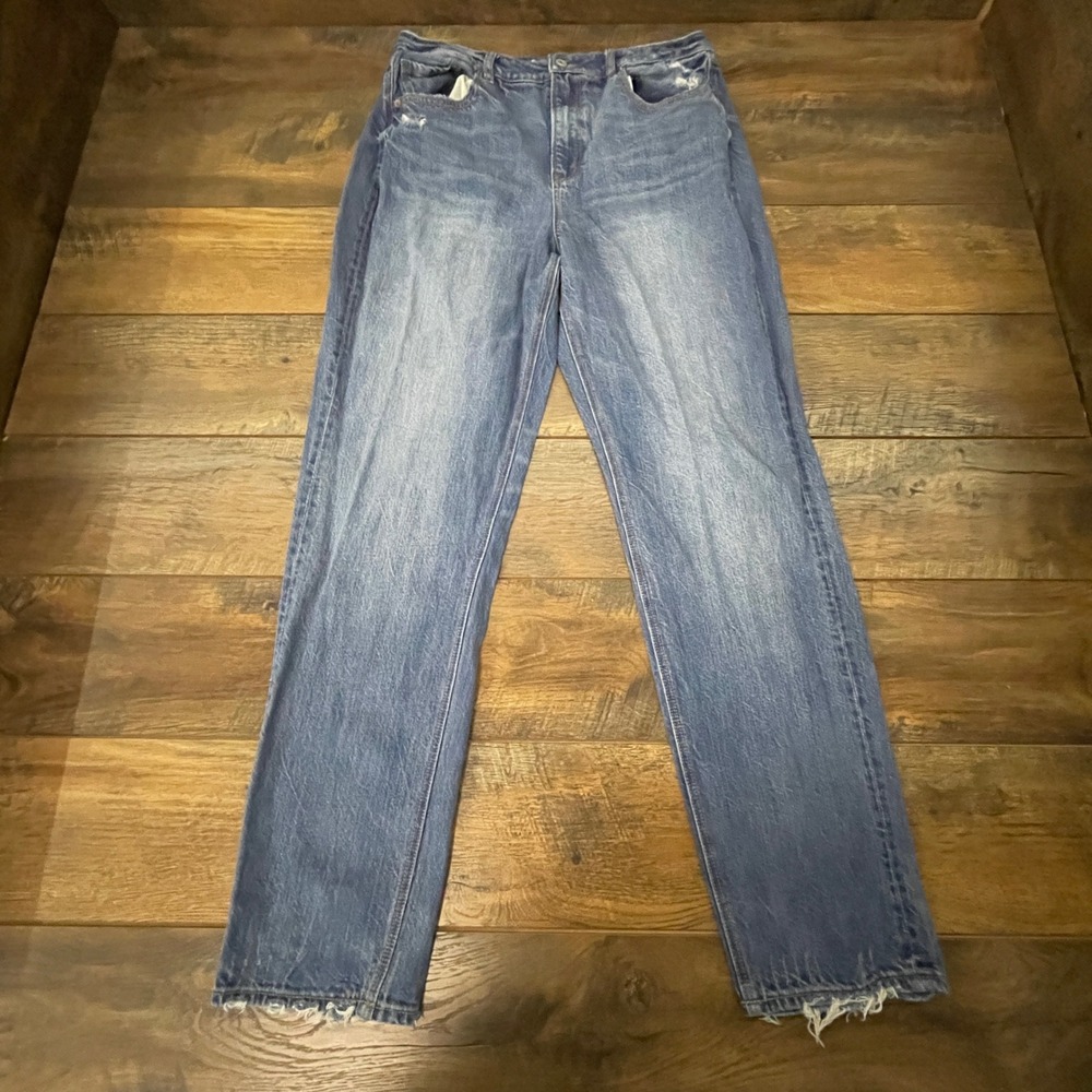 American Eagle Mom Jeans Womens 14 X-Long Denim Distressed High Rise Stretch